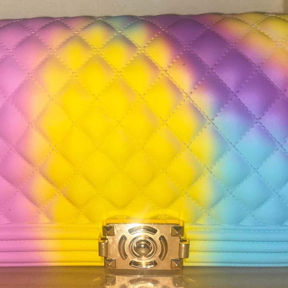 Rainbow quilted clutch